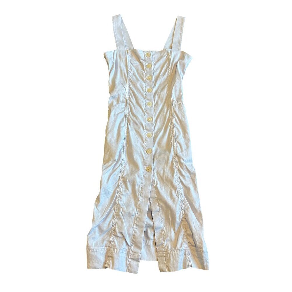 Babaton Aritzia Blue Sleeveless Jumper Dress Button-Down Stretch Smocked Size 2
